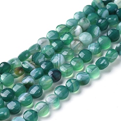 Dark Cyan Natural Banded Agate/Striped Agate Beads Strands, Faceted, Dyed & Heated, Flat Round, Dark Cyan, 6~7x4~4.5mm, Hole: 1mm, about 61~64pcs/strand, 14.96 inch(38cm)