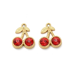 Настоящее золото 18K 304 из нержавеющей стали горный хрусталь подвески, черри прелести, ионное покрытие (ip), реальный 18 k позолоченный, 13.5x12x3.5 мм, отверстие : 1 мм