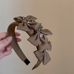 Светло-коричневый Повязка на голову из шелковой ткани, страз и пластикового жемчуга, бантом, загар, 130x80x80 мм