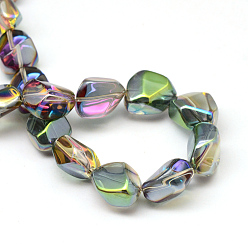 Средний Морско-зеленый Стеклянные бусины с гальваническим покрытием , с покрытием цвета радуги, трапециевидные, средний морской зеленый, 15.5x12~12.5x8.5~9 мм, отверстие : 1.5 мм, около 40 шт / нитка, 23.2 дюйм