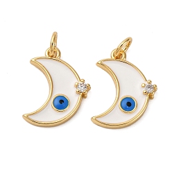 Настоящее золото 18K Латунные микро проложить кубического циркония подвески, луна со сглазом, с эмалью, с целью перехода в кольце, без кадмия и без свинца, стойки покрытие, долговечный, реальный 18 k позолоченный, 16.5x13x2.5 мм, отверстие : 3.5 мм