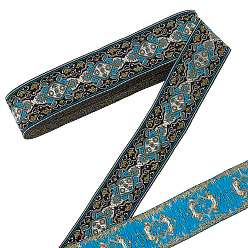 Темно-Голубой Лента из полиэстера с цветочным узором в этническом стиле, аксессуары для одежды, глубокое синее небо, 1-1/4 дюйм (33 мм), около 7.11 ярдов (6.5 м) / шт