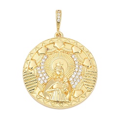 Настоящее золото 18K Латунные микро проложить кубического циркония подвески, плоский круг со святой Варварой, без свинца и без кадмия, долговечный, стойки покрытие, реальный 18 k позолоченный, 40.5x37x5.5 мм, отверстие : 8x4.5 мм