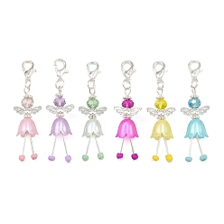 Серебро 6шт. подвесные украшения в виде ангела из сплава и стекла, Сплав с застежками когтя омара, серебряные, 48 мм