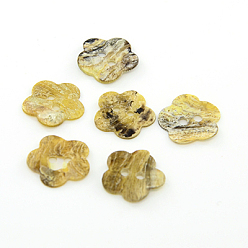 Mixed Color Mother of Pearl Buttons, Akoya Shell Button, Flower, Mixed Color, 15x15x1mm, Hole: 2mm