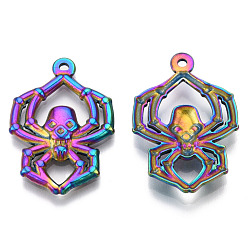 Rainbow Color Тема Хэллоуина 201 подвески из нержавеющей стали, очарование черепа паука, Радуга цветов, 29x20x3 мм, отверстие : 1.5 мм