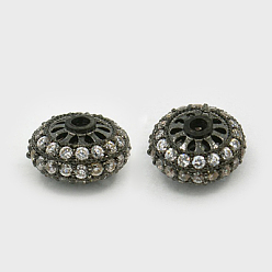 Черный Цвет Металла Латунные шарики циркония кубической, рондель, полый, прозрачные, металлический черный , 10x6 мм, отверстие : 1.5 мм