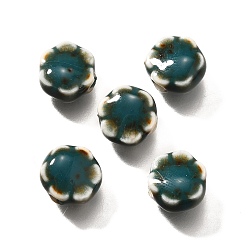 чирок Фарфоровые бусины ручной работы, цветок, зелено-синие, 9.5x10x5~5.5 мм, отверстие : 1.8~2.2 мм