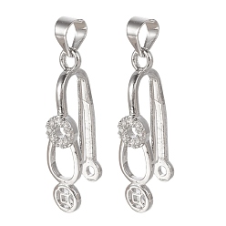 Платинированный Латунь микро проложить кубический цирконий, прозрачные, Реальная платина, 24x5.8x9 мм, отверстие : 4.5x3.5 мм, штифты : 0.7 мм