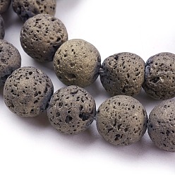 (252) Цвет внутри: морской / фиолетовый на подкладке Pvd вакуумное покрытие гальванизированные натуральные нити бусин из лавового камня, круглые, античная бронза покрытие, 12 мм, отверстие : 1.5 мм, около 33 шт / нитка, 15.35 дюйм (39 см)