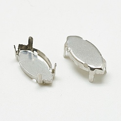 Stainless Steel Color 201 Stainless Steel Sew on Prong Settings, Claw Settings for Pointed Back Rhinestone, Horse Eye, Stainless Steel Color, Tray: 13.5x6mm, 14x6x5mm, Hole: 1mm