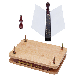 Mixed Color Wood Bookbinding Signature Punching Tool Awl Guide, with Steel Needle and Book Press Tools, Mixed Color, 304x32.5x20mm, 1 set