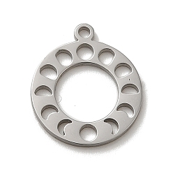 Stainless Steel Color 304 Stainless Steel Charms, Laser Cut, Round Ring with Moon Phases Charm, Stainless Steel Color, 14.5x12.5x1mm, Hole: 1.2mm