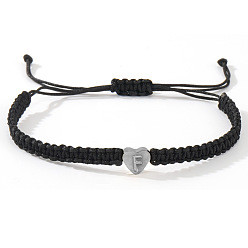 Letter F 304 браслеты из плетеных бусин в форме сердца из нержавеющей стали с буквами, регулируемые плетеные браслеты из нейлонового шнура для парной дружбы, платина, Буква F