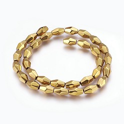 с Золотистым Покрытием Гальванические немагнитная синтетический гематит бисер пряди, полировать, рис, с золотым покрытием, 12x7.5 мм, отверстие : 1.2 мм, около 33 шт / нитка, 15.74 дюйм (40 см)