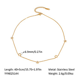 Звезда 304 Женские цепочные ожерелья из нержавеющей стали с микропаве из прозрачных кубических цирконий, реальный 18 k позолоченный, звезда, 15.75 дюйм (40 см)