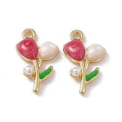 Indian Red Alloy Enamel Pendants, Golden, Flower Charm, Indian Red, 19x11x4mm, Hole: 1.6mm