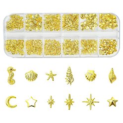 Doré  Décorations d'art d'ongle, paillettes en laiton, étoile, coquillage, hippocampe et lune, or, 4~8x3~9mm