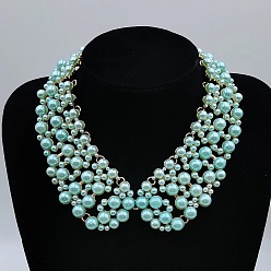 Бледно-бирюзовый Ожерелья-чокеры из пластика и искусственного жемчуга с круглыми бусинами, бледные бирюзовая, 15.75 дюйм (40 см)