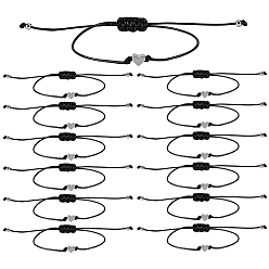 Platine 50 Bracelets ajustables en cordon de polyester tressé (pièces), avec des perles en alliage de coeur, platine, diamètre intérieur: 2-3/8~3-3/8 pouce (6.05~8.7 cm)