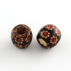 Coconut Brown Barrel Printed Natural Wood Large Hole Beads, Coconut Brown, 16~17x15~16mm, Hole: 6~7mm, about 665pcs/1000g