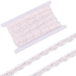 Pink 5 Yards Polyester-Spitzenbänder, Schleife, mit 1 Stück Karton Papierband Organizer, für Kleidungszubehör, rosa, 5/8 Zoll (15~16 mm)