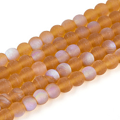 Перу Матовые прозрачные стеклянные бусины, круглые, с половиным покрытием, с покрытием AB цвета, Перу, 4~4.5 мм, отверстие : 0.6 мм, около 97~100 шт / нитка, 14.76~15.16'' (37.5~38.5 см)