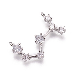 Скорпион Латунные микро проложить кубического циркония подвески, двенадцать созвездий, платина, Скорпион, 15x23~23.5x3 мм, отверстие : 1.5 мм