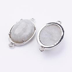 Лабрадорита Латунные соединители из натурального лабрадорита, овальные, платина, 15x26x5.5~7 мм, отверстие : 1.5~2 мм