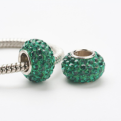 205_Emerald Austrian Crystal European Beads, Large Hole Beads, 925 Sterling Silver Core, Rondelle, 205_Emerald, 11~12x7.5mm, Hole: 4.5mm