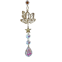 Прозрачный АВ Металлические подвесные украшения, стеклянные каплевидные кисточки-ловцы солнца для дома и сада, украшения для улицы, ясно AB, 190x50 мм