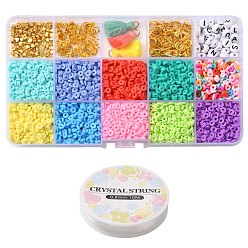 Gemischte Farbe DIY-Heishi-Perlen-Schmuckset-Bausatz, einschließlich Fimo-Perlen, Quasten aus Polycotton, Distanzperlen aus Legierung und Messing, Legierung Spangen, Eisenperlenspitzen & Biegeringe, Acryl-Perlen, elastische Schnur, Gemischte Farbe, Polymer-Ton-Perlen: 100g/Set