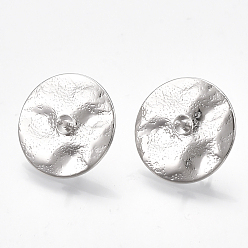 Real Platinum Plated Brass Stud Earring Findings Bails, For Half Drilled Bead, with Loop, Flat Round, Nickel Free, Real Platinum Plated, 15x15mm, Hole: 1.6mm, Pin: 0.7~1mm