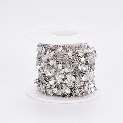 Real Platinum Plated Brass Curb Chains, with Spool, Star Brass Charms & Diamond Shape Cubic Zirconia Charms, Long-Lasting Plated, Soldered, Clear, Real Platinum Plated, 2x1.5x1mm, 3x2x1mm, about 32.8 Feet(10m)/roll