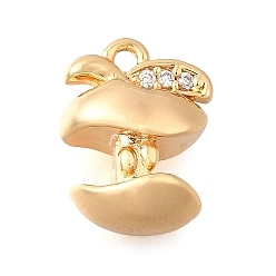Настоящее золото 18K Латунные микро проложить кубического циркония прелести, без кадмия, без никеля и без свинца, огрызок яблока, реальный 18 k позолоченный, 13.5x10x7.5 мм, отверстие : 1.4 мм