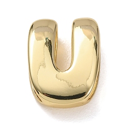 Letter U Латунные бусины, долговечный, стойки покрытие, без свинца и без кадмия, реальный 18 k позолоченный, Буква U, 21x15.5x7 мм, отверстие : 18x4 мм