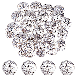 Античное Серебро 50Ссылки на компоненты люстры из цинкового сплава в тибетском стиле, диск с морской звездой, античное серебро, 18x18x2.5 мм, отверстие : 1x1.5 мм