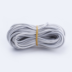 Silver PU Leather Cords, for Jewelry Making, Round, Silver, 3mm, about 10yards/bundle(9.144m/bundle)