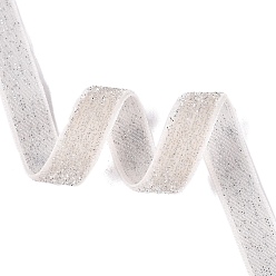 Blanc Antique Ruban de velours simple face à paillettes scintillantes, Ruban en polyester et nylon avec cordon métallique, pour accessoires de vêtement, blanc antique, 3/8 pouces (10 mm), environ 218.72 yards (200m)/rouleau