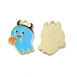 Deep Sky Blue Alloy Enamel Pendants, Ghost Charm, Golden, Deep Sky Blue, 21x17x1.5mm, Hole: 1.8mm
