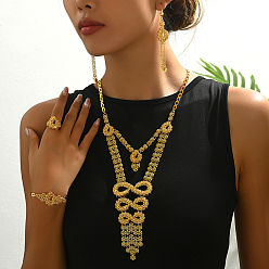 Золотой Комплекты из браслетов, серег, ожерелий и колец с кисточками из сплава листьев для женщин, золотые, ожерелья: 20.47 дюйм (52 см)