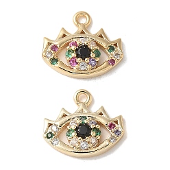 Настоящее золото 18K Латунные микропаве прозрачные подвески с фианитом, Очарование глаз, без кадмия и без свинца, долговечный, стойки покрытие, реальный 18 k позолоченный, 11x12x3 мм, отверстие : 1 мм