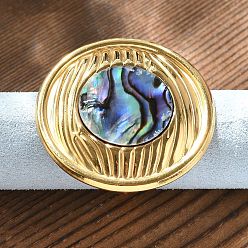 Настоящее золото 18K Плоские круглые 304 перстни из ракушки пауа из нержавеющей стали для женщин, ионное покрытие (ip), реальный 18 k позолоченный, 31 мм, внутренний диаметр: 17 мм