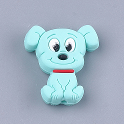 Pale Turquoise Food Grade Eco-Friendly Silicone Focal Beads, Puppy, Chewing Beads For Teethers, DIY Nursing Necklaces Making, Beagle Dog, Pale Turquoise, 28x25x7.5mm, Hole: 2mm