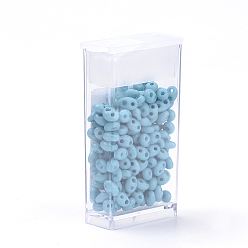 Sky Blue 2-Hole Seed Beads, Czech Glass Beads, Oval, Sky Blue, 5x3~3.5x2.5~3mm, Hole: 0.5mm, about 194pcs/box, Net Weight: 10g/box