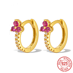 Камелия Серьги-кольца из настоящего серебра 18k с золотым покрытием 925 из стерлингового серебра с микропаве циркония, клевер, камелия, 12x10x1 мм