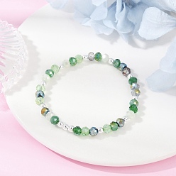 Зеленый Граненые круглые гальванизированные стеклянные бусины эластичные браслеты для женщин, с Гальваническим немагнитных синтетическими гематита бисера, зелёные, внутренний диаметр: 2-1/8 дюйм (5.45 см)