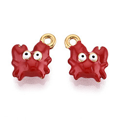 Малиновый Ионное покрытие (ip) 304 подвески из нержавеющей стали с эмалью, крабовые прелести, без свинца и без кадмия, реальный 18 k позолоченный, малиновый, 15x12x4.5 мм, отверстие : 1.6 мм