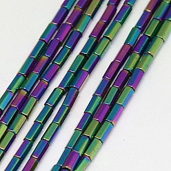 Rainbow Plated Electroplate Non-magnetic Synthetic Hematite Beads Strands, Hexagon, Grade A, Multi-color Plated, 4x2mm, Hole: 1mm, about 100pcs/strand, 16 inch