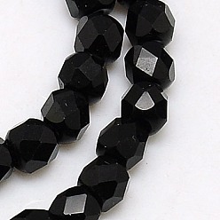 Schwarz Glasperlen Stränge, facettiert, Würfel, Schwarz, 6x6x6 mm, Bohrung: 1 mm, ca. 71 Stk. / Strang, 16.5 Zoll